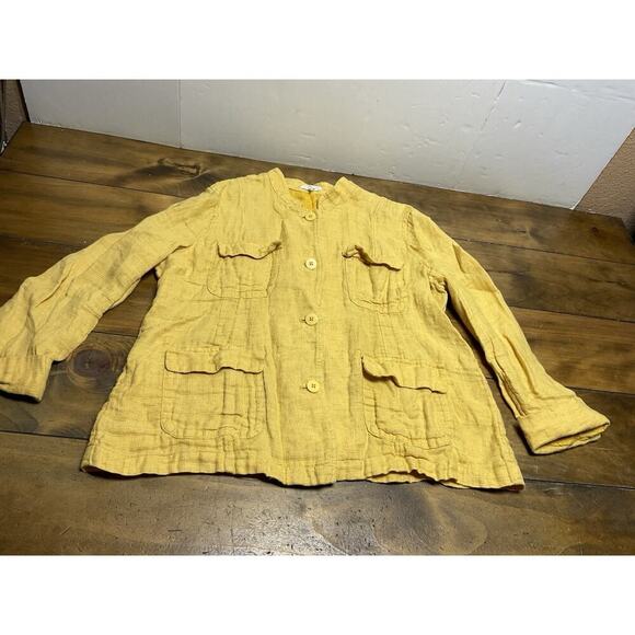 Eileen Fisher Jacket Mustard Marigold Yellow Womens Linen Utility Lightweight XL - Picture 1 of 11
